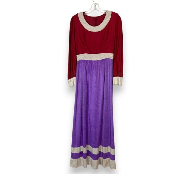Vintage Maxi Dress 60s 70s Purple Red Retro Small - Picture 1 of 9